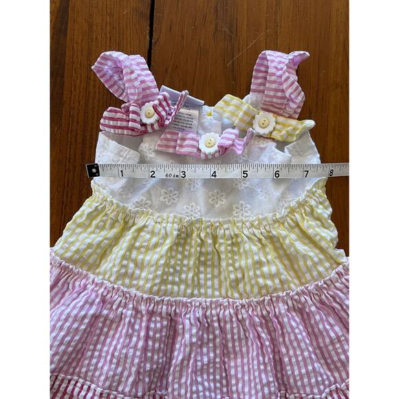 Blueberi Boulevard Dress 3/6 Month Style B1446 Pink/White/Yellow Bow Ruffle - Picture 7 of 8